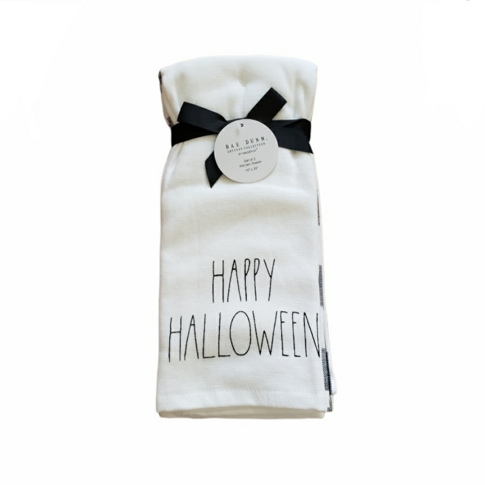 Rae Dunn Happy Halloween Trick or Treat Towels 3 Piece NWT Kitchen